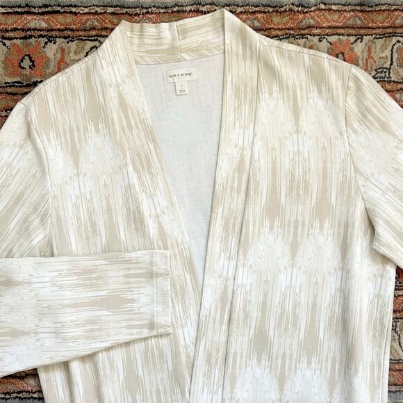 Sun + Stone Cotton Blend Tan Neutral Bohemian Cardigan Summer Cover-Up - Picture 1 of 8